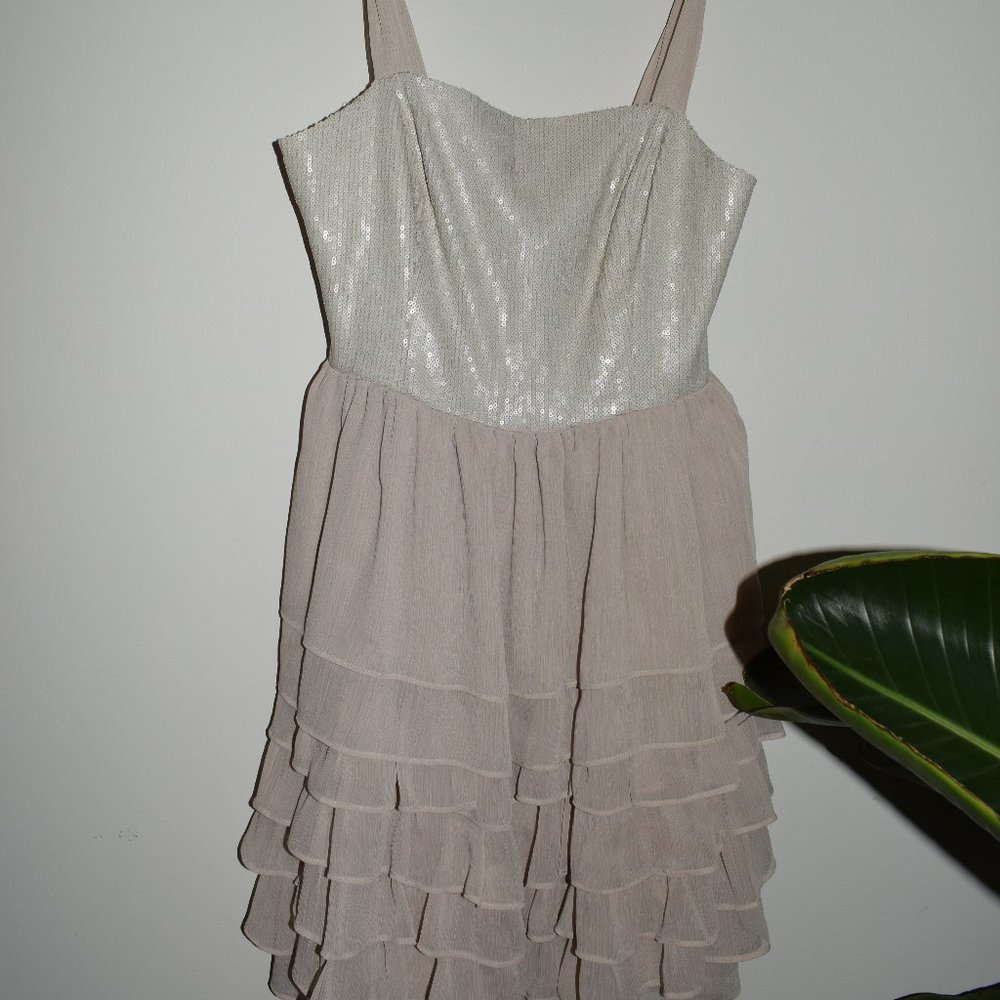 Flattering Ruffle Sequence Ivory Dress - Picture 2 of 4